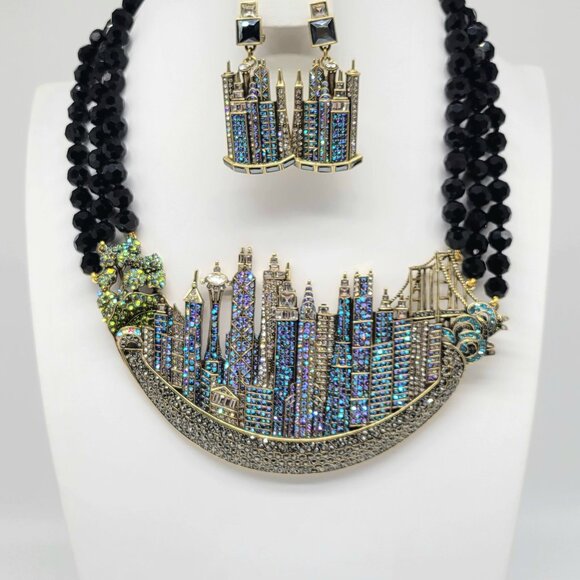 Heidi Daus Swarovski Crystal Skyline Statement Necklace and Earring Set NIB - Picture 1 of 10
